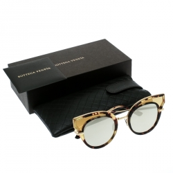Pre Owned Bottega Veneta Gold/Black Mirrored BV0094S Cat Eye Sunglasses