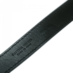 Pre Owned Bottega Veneta Black Intrecciato Leather Belt Size 95 CM