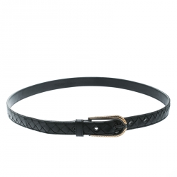 Pre Owned Bottega Veneta Black Intrecciato Leather Belt Size 95 CM