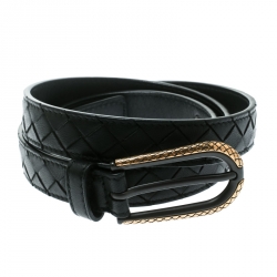 Pre Owned Bottega Veneta Black Intrecciato Leather Belt Size 95 CM