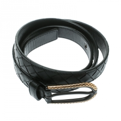 Pre Owned Bottega Veneta Black Intrecciato Leather Belt Size 95 CM
