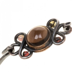 Pre Owned Bottega Veneta Smoky Quartz Tourmaline Silver Hook Bracelet 