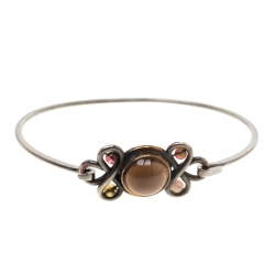 Pre Owned Bottega Veneta Smoky Quartz Tourmaline Silver Hook Bracelet 