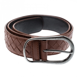 Pre Owned Bottega Veneta Brown Intrecciato Leather Belt 85CM