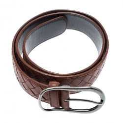 Pre Owned Bottega Veneta Brown Intrecciato Leather Belt 85CM