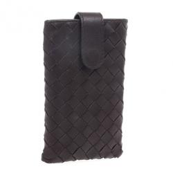 Pre Owned Bottega Veneta Brown Leather Intrecciato iPhone 4 Cover