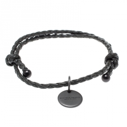 Pre Owned سوار بوتيغا فينيتا مجدول إنترشياتو قابل للتعديل جلد نابا رصاصي 