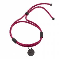 Pre Owned Bottega Veneta Intrecciato Pink Woven Leather Adjustable Double Strand Bracelet 