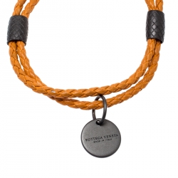 Pre Owned Bottega Veneta Intrecciato Orange Woven Leather Adjustable Double Strand Bracelet