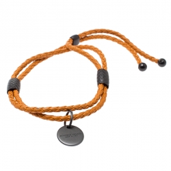 Pre Owned Bottega Veneta Intrecciato Orange Woven Leather Adjustable Double Strand Bracelet