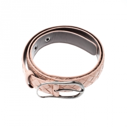 Pre Owned Bottega Veneta Peach Intrecciato Leather Belt 90CM