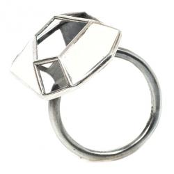 Bottega Veneta Silver White Enamel Ring Size 53