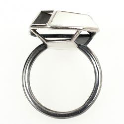 Bottega Veneta Silver White Enamel Ring Size 53