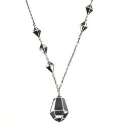 Pre Owned Bottega Veneta Nero Geometrie Enameled Antique Silver Pendant