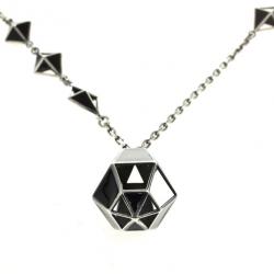 Pre Owned Bottega Veneta Nero Geometrie Enameled Antique Silver Pendant