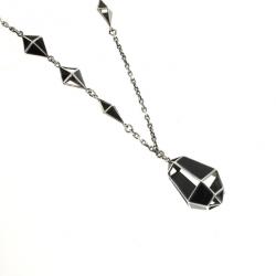 Pre Owned Bottega Veneta Nero Geometrie Enameled Antique Silver Pendant