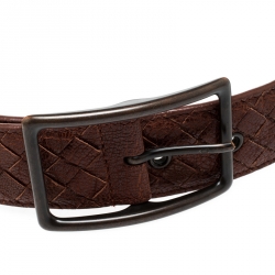 Pre Owned Bottega Veneta Bronze Intrecciato Leather Buckle Belt 80CM