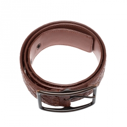 Pre Owned Bottega Veneta Bronze Intrecciato Leather Buckle Belt 80CM
