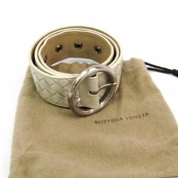 Pre Owned Bottega Veneta Off White Intrecciato Leather Belt