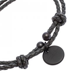 Bottega Veneta Dark Grey Intrecciato Leather Double Band Bracelet