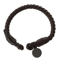 Pre Owned Bottega Veneta Brown Woven Intrecciato Leather Bracelet