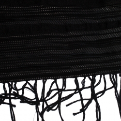 Pre Owned Bottega Veneta Black Leather Trim Fringed Cashmere Blend Scarf