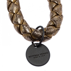 Bottega Veneta Antique Gold Leather Intrecciato Key Chain