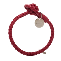 Pre Owned Bottega Veneta Pinkish Red Intrecciato Nappa Leather Toggle Bracelet S