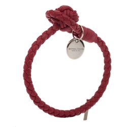 Pre Owned Bottega Veneta Pinkish Red Intrecciato Nappa Leather Toggle Bracelet S