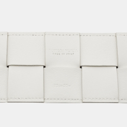 Pre Owned Bottega Veneta White Intrecciato Leather Triangle Wide Belt 75CM