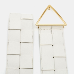 Pre Owned Bottega Veneta White Intrecciato Leather Triangle Wide Belt 75CM