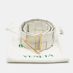 Pre Owned Bottega Veneta White Intrecciato Leather Triangle Wide Belt 75CM