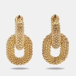 Pre Owned Bottega Veneta Double Hoop Gold Tone Drop Earrings