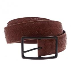 Pre Owned Bottega Veneta Brown Intrecciato Leather Belt 90CM