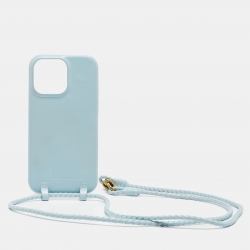 Pre Owned Bottega Veneta Light Blue Leather iPhone 14 Pro Max Andiamo Strap Case