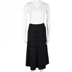 Pre Owned Bottega Veneta Fall'16 RTW Black Wool Metallic Plaid Pleated Midi Skirt L
