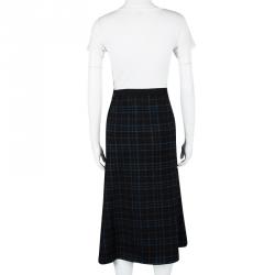 Pre Owned Bottega Veneta Fall'16 RTW Black Wool Metallic Plaid Pleated Midi Skirt L