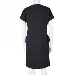 Pre Owned Bottega Veneta Grey Crepe Wool Ruffle Detail Short Sleeve Dress M