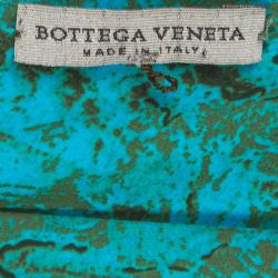 Pre Owned Bottega Veneta Blue and Green Printed Plisse Tie Detail Sleeveless Dress M