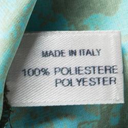 Pre Owned Bottega Veneta Blue and Green Printed Plisse Tie Detail Sleeveless Dress M