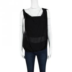 Bottega Veneta Black Cotton Draped Sleeveless Top M