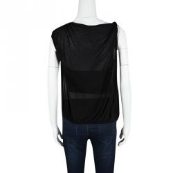 Bottega Veneta Black Cotton Draped Sleeveless Top M