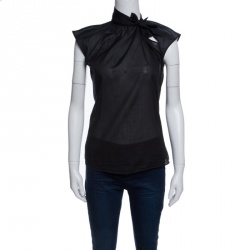 Pre Owned Bottega Veneta Black Sheer Cotton Neck Tie Detail Sleeveless Top S