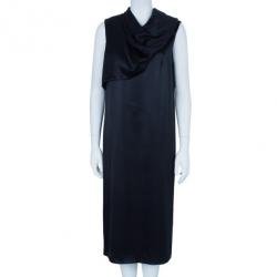 Pre Owned Bottega Veneta Black Draped Neck Detail Maxi Dress M