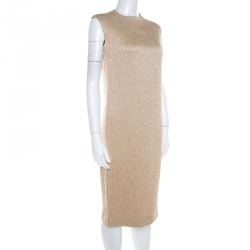 مملوكة مسبقًا Bottega Veneta Beige Textured Wool Sleeveless Shift Dress S 