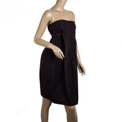 Pre Owned Bottega Veneta Strapless Burgundy Dress S