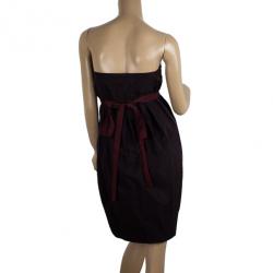 Pre Owned Bottega Veneta Strapless Burgundy Dress S
