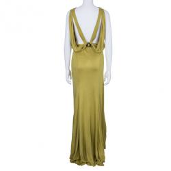 Pre Owned Bottega Veneta Yellow Jersey Belted Gown M