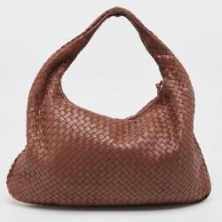 Pre Owned Bottega Veneta Brown Intrecciato Leather Large Veneta Hobo