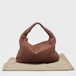 Pre Owned Bottega Veneta Brown Intrecciato Leather Large Veneta Hobo
